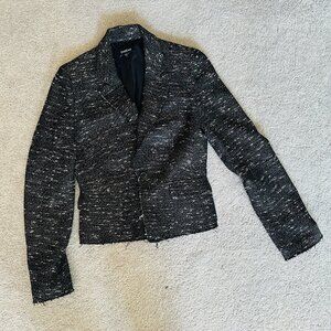 Bebe Frayed Edge Crop Suit Blazer Jacket